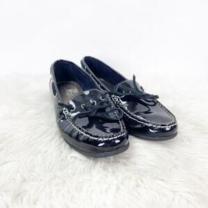 Clarks Bendable 9M Womens Black Patent Leather Slip On Loafer Boat Flat Shoes